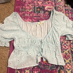 Flower tie front blouse
